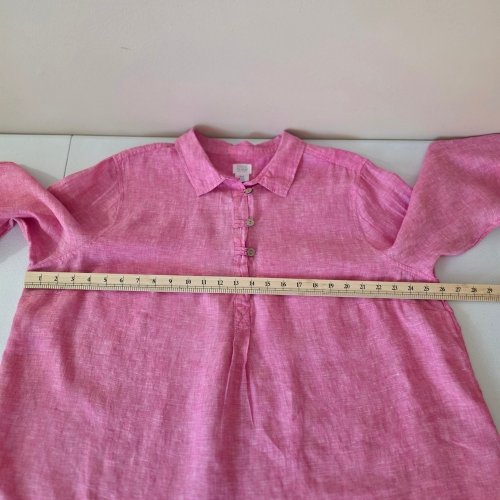 Sigrid Olsen Linen Henley Top Womens 2X Pink Roll Tab Sleeve Summer Coastal - Picture 8 of 12